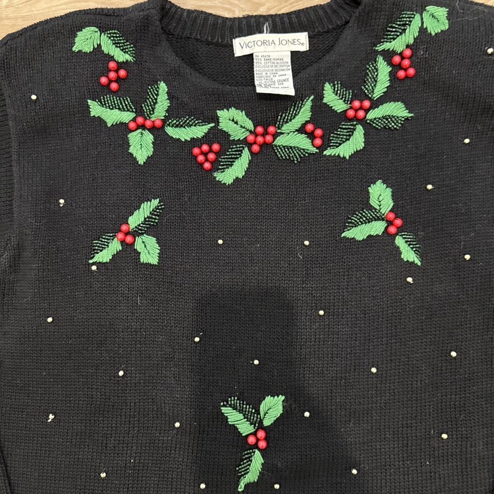 VTG 90Victoria Jones Holly Embroidered Sweater Size Xl Original Shoulder Pads! - Picture 5 of 8